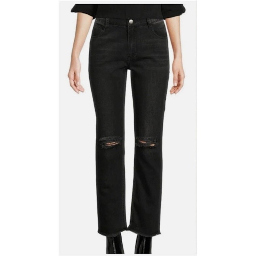 NWT Cloth & Stone 31 Distressed Straight Jeans Legacy Wash Black Raw Hem 128312